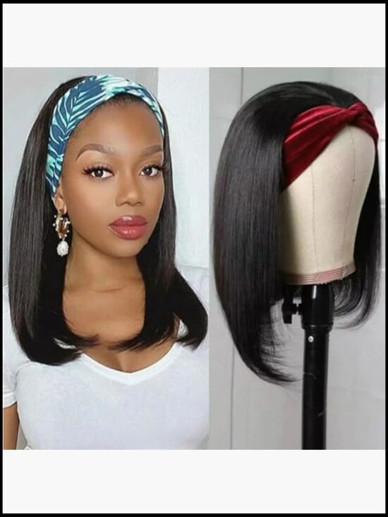 Bob Headband Wig Human Hair Short Straight Remy Easy Wear Go Glueless 8 Inch main image 2